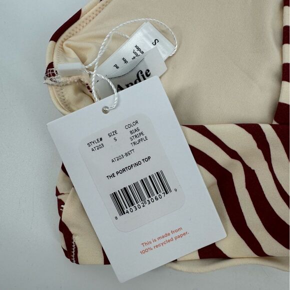 Andie The Portofino Top Zebra Bias Stripe Truffle Bikini Twist Top New Small - Picture 4 of 7